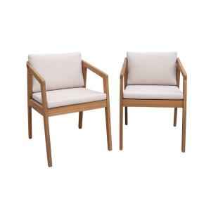 Lot de 2 fauteuils de jardin beige en bois d'acacia