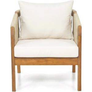 Lot de 2 fauteuils de jardin - bois FSC - coussins beiges