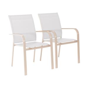 Lot de 2 fauteuils de jardin empilables beige