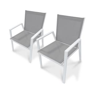 Lot de 2 fauteuils de jardin empilables en aluminium blanc