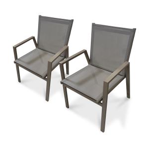 Lot de 2 fauteuils de jardin empilables en aluminium quartz