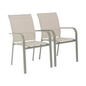 Lot de 2 fauteuils de jardin empilables kaki