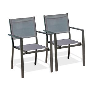 Lot de 2 fauteuils de jardin en alu anthracite toile plasti…