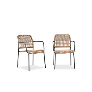 Lot de 2 fauteuils de jardin en corde et acier gris anthrac…