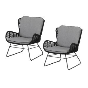 Lot de 2 fauteuils de jardin en métal en corde anthracite