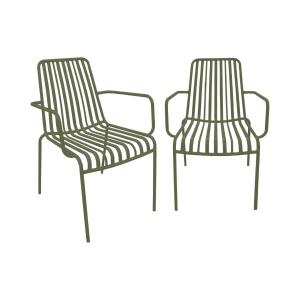 Lot de 2 fauteuils de jardin kaki empilable en acier