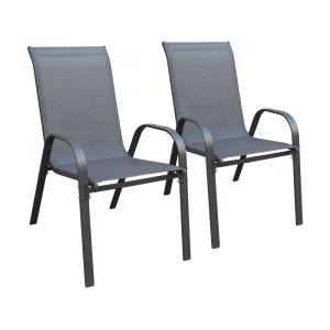 Lot de 2 fauteuils de jardin métal/textilène anthracite 75…