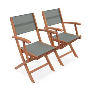 Lot de 2 fauteuils de jardin pliants en bois, kaki