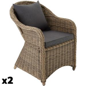 Lot de 2 fauteuils de jardin résine tressée aluminium marro…