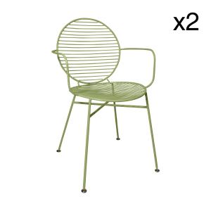 Lot de 2 fauteuils de table d'extérieur en métal vert