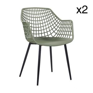 Lot de 2 fauteuils de table extérieur en polypropylène vert…