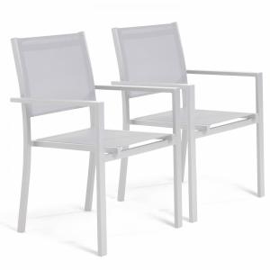 Lot de 2 fauteuils de terrasse aluminium et textilène blanc