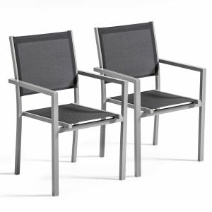 Lot de 2 fauteuils de terrasse en aluminium et textilène gr…