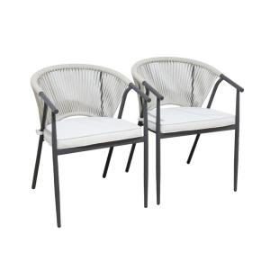 Lot de 2 fauteuils empilables acier et cordes beige