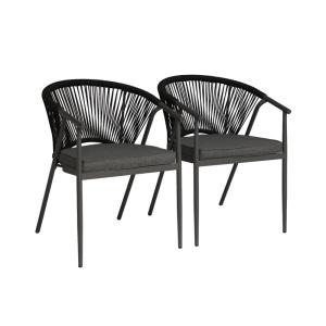 Lot de 2 fauteuils empilables acier et cordes noir