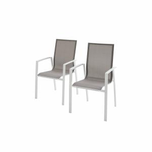 Lot de 2 fauteuils empilables en aluminium blanc et textilè…