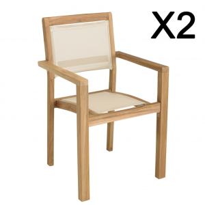 Lot de 2 fauteuils empilables textilène couleur beige