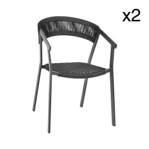 Lot de 2 fauteuils en aluminium et cordelette noire