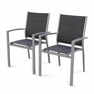 Lot de 2 fauteuils en aluminium gris et textilène anthracit…