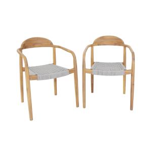 Lot de 2 fauteuils en bois d'acacia, assise beige en résine