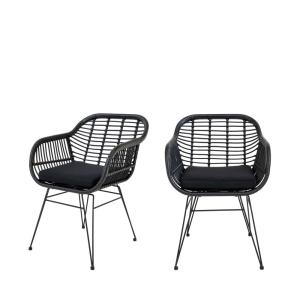 Lot de 2 fauteuils indoor/outdoor avec coussin - Noir