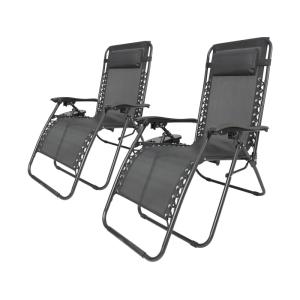 Lot de 2 fauteuils jardin textilène noir 160 x 64 x 109 cm