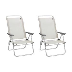Lot de 2 fauteuils pliants bas ultra-légers en acier beige