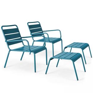 Lot de 2 fauteuils relax avec repose-pieds en métal bleu pa…