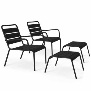 Lot de 2 fauteuils relax avec repose-pieds en métal Noir