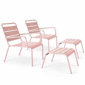 Lot de 2 fauteuils relax avec repose-pieds en métal Rose po…