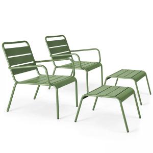 Lot de 2 fauteuils relax avec repose-pieds en métal vert ca…