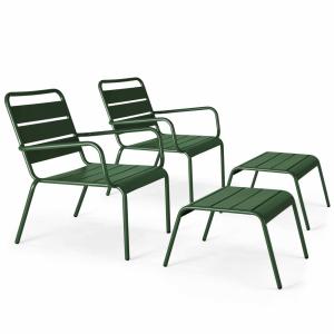 Lot de 2 fauteuils relax avec repose-pieds en métal Vert fo…