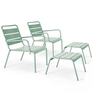 Lot de 2 fauteuils relax avec repose-pieds en métal vert sa…