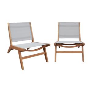 Lot de 2 fauteuils relax bois d'acacia et textilène gris