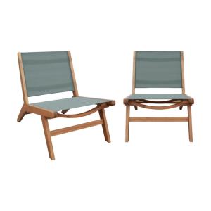 Lot de 2 fauteuils relax bois d'acacia et textilène kaki