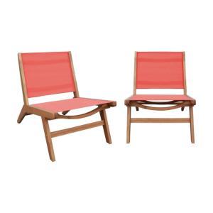 Lot de 2 fauteuils relax bois d'acacia et textilène terraco…