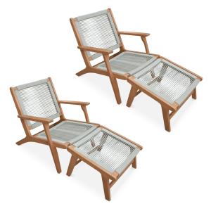 Lot de 2 fauteuils relax taupe en eucalyptus