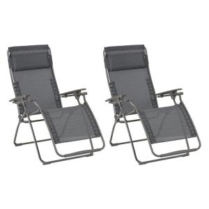 Lot de 2 fauteuils relax zéro gravité en acier gris