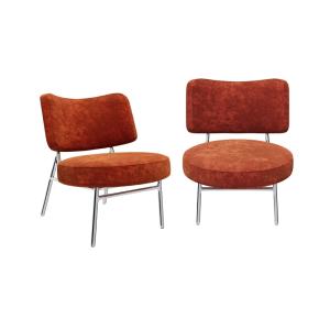 Lot de 2 fauteuils velours côtelé orange rétro