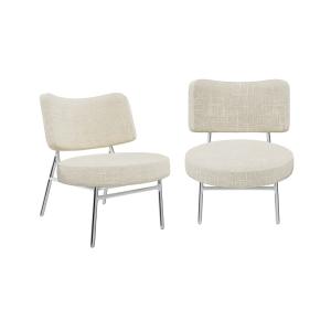 Lot de 2 fauteuils velours tramé crème