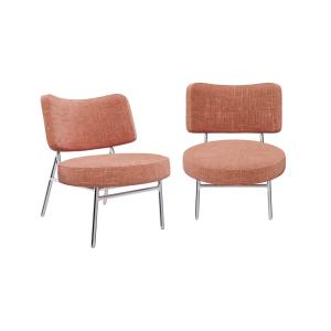 Lot de 2 fauteuils velours tramé rose vintage