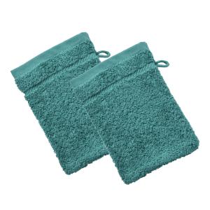 Lot de 2 gants de toilette 15x20 bleu paon en coton