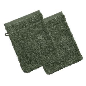 Lot de 2 gants de toilette 15x20 vert olive en coton