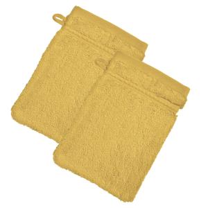 Lot de 2 gants de toilette 15x21 jaune paille en coton