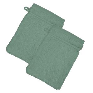 Lot de 2 gants de toilette 15x21 vert amande en coton