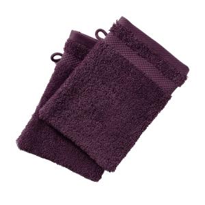 Lot de 2 gants de toilette 15x21 violet aubergine en coton…