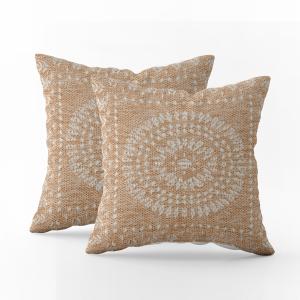 Lot de 2 Housse de coussins aspect jute motif mandala blanc…