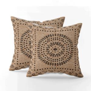 Lot de 2 Housse de coussins aspect jute motif mandala noir…