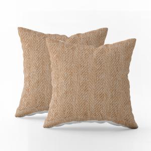 Lot de 2 Housse de coussins motif chevron beige 50x50