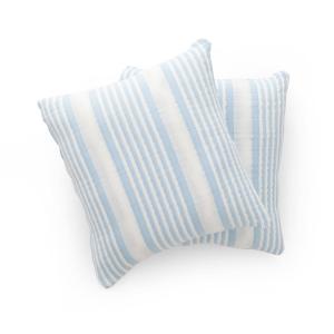Lot de 2 housses de coussin coton à rayures bleu clair 45x4…